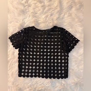 Olivaceous black see through embroidered top size: M